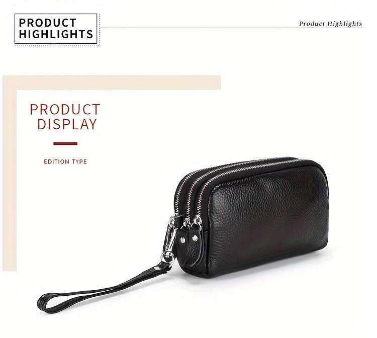 Portefeuille femme pochette à trois compartiments zippés