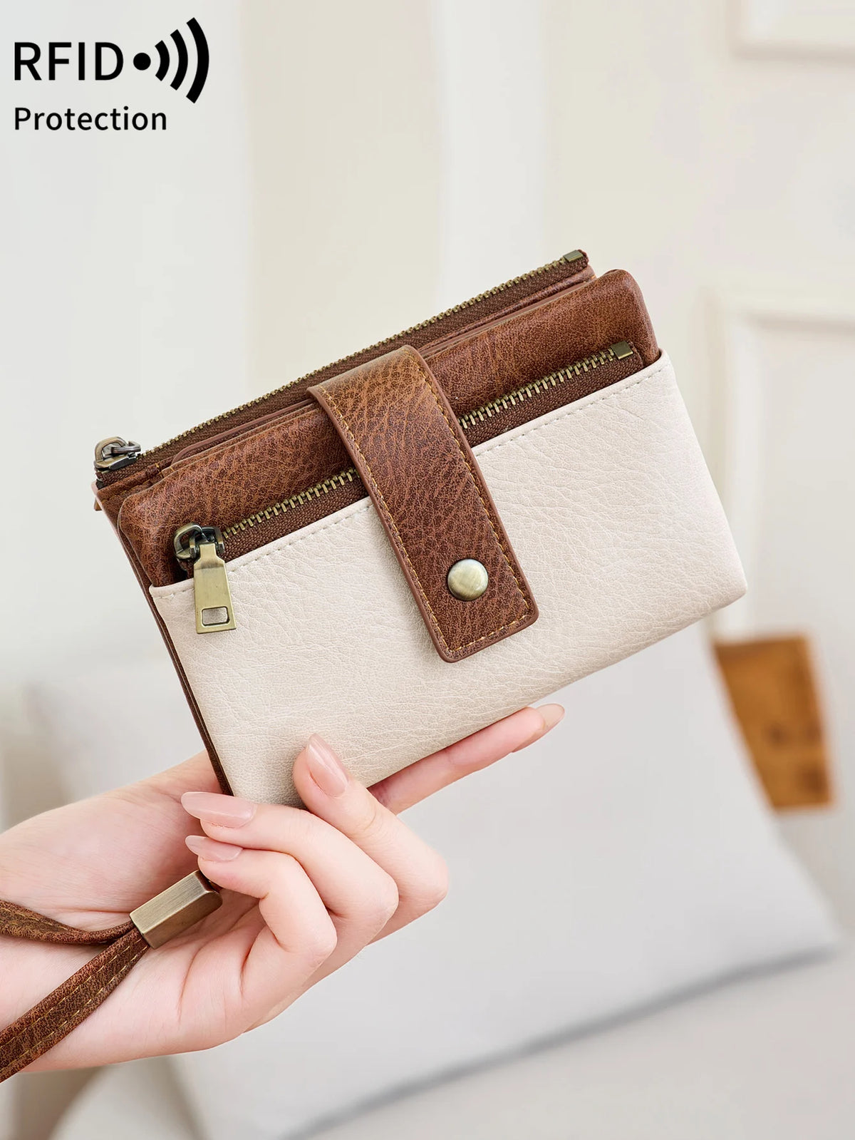Portefeuille femme RFID en similicuir avec porte-cartes et porte-monnaie zippé — photo 1