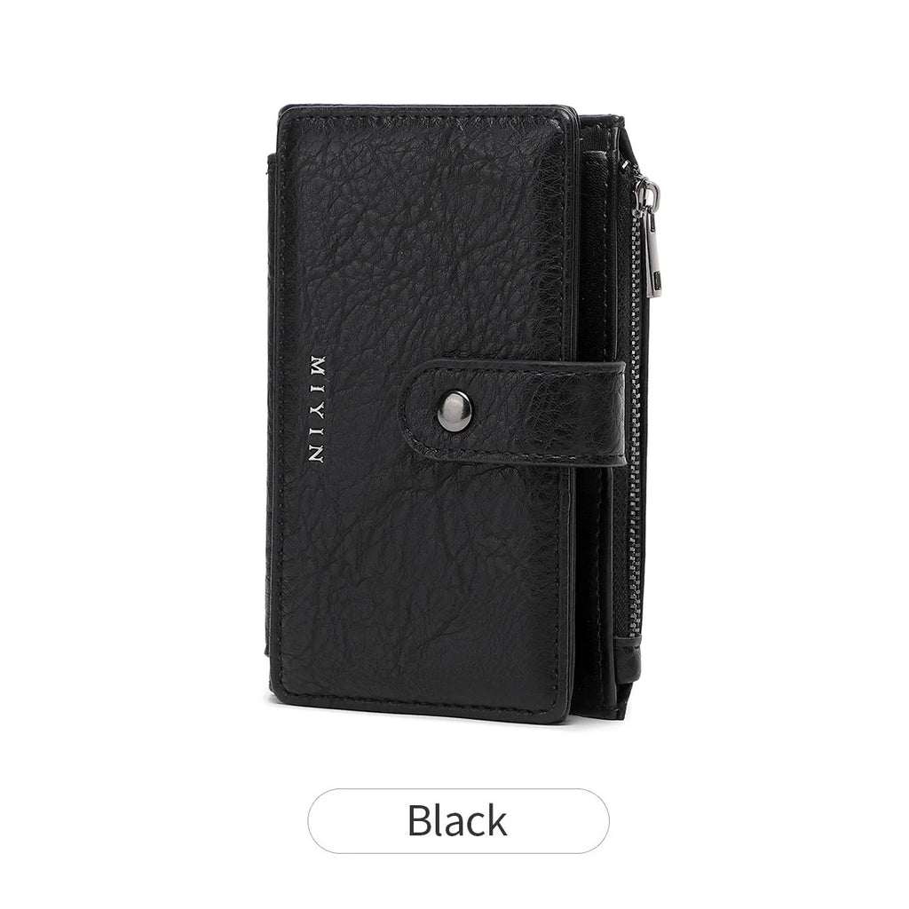 Portefeuille femme compact cuir PU RFID triple volet avec zip et bouton pression — photo 10