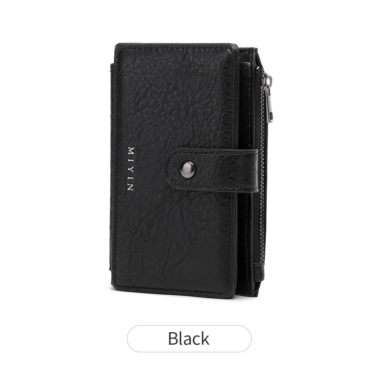 Portefeuille femme compact cuir PU RFID triple volet avec zip et bouton pression — photo 10
