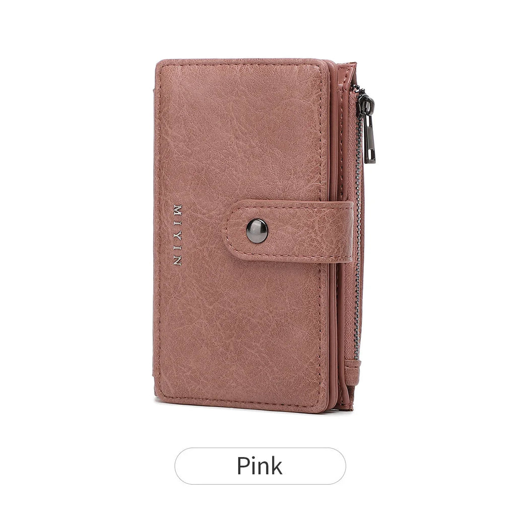 Portefeuille femme compact cuir PU RFID triple volet avec zip et bouton pression — photo 11