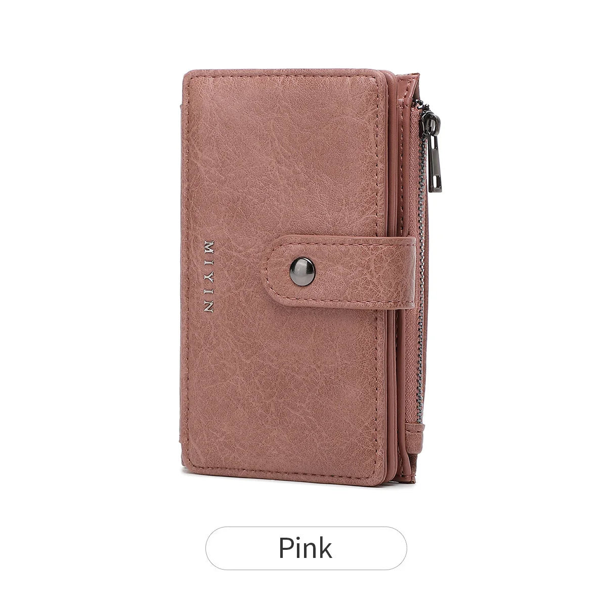 Portefeuille femme compact cuir PU RFID triple volet avec zip et bouton pression — photo 11