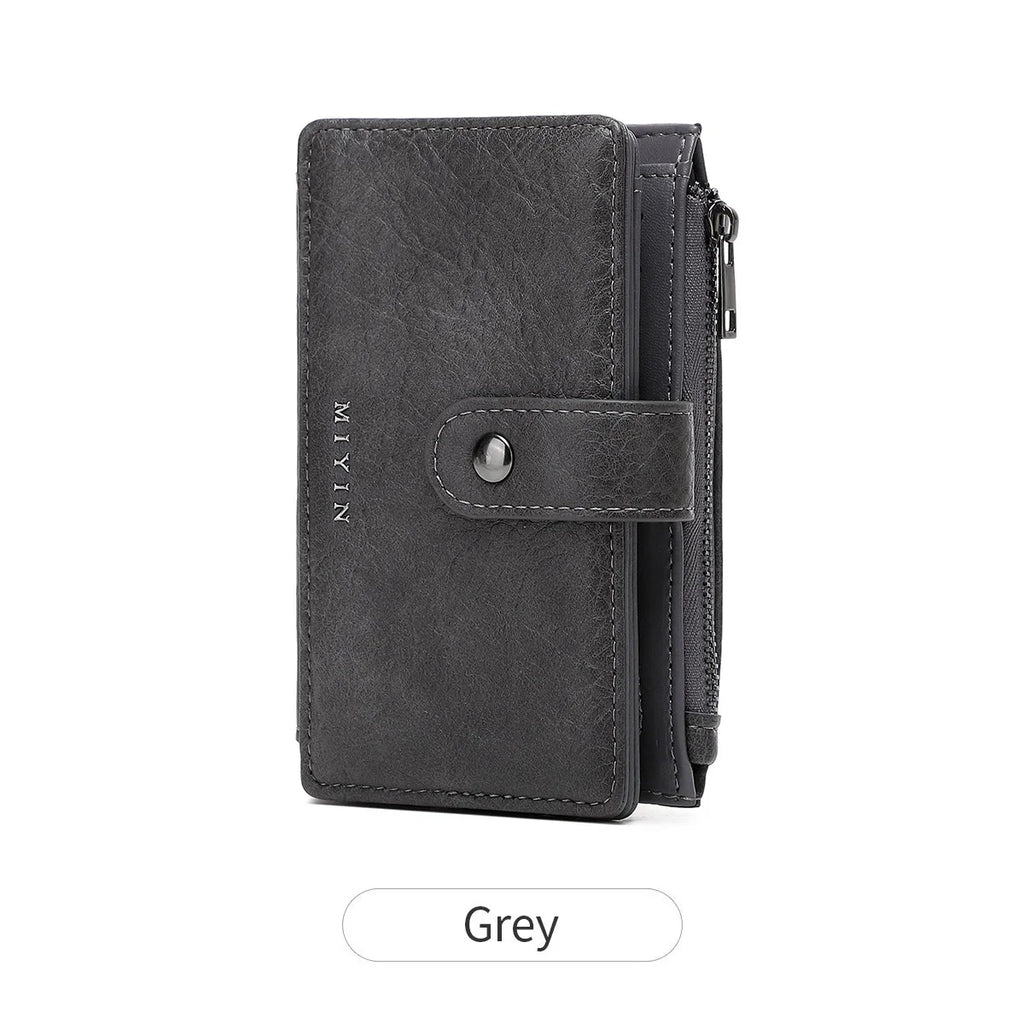 Portefeuille femme compact cuir PU RFID triple volet avec zip et bouton pression — photo 12