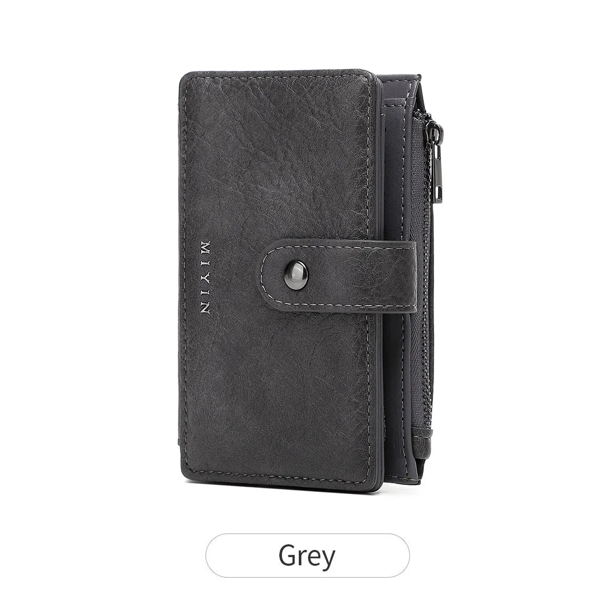 Portefeuille femme compact cuir PU RFID triple volet avec zip et bouton pression — photo 12