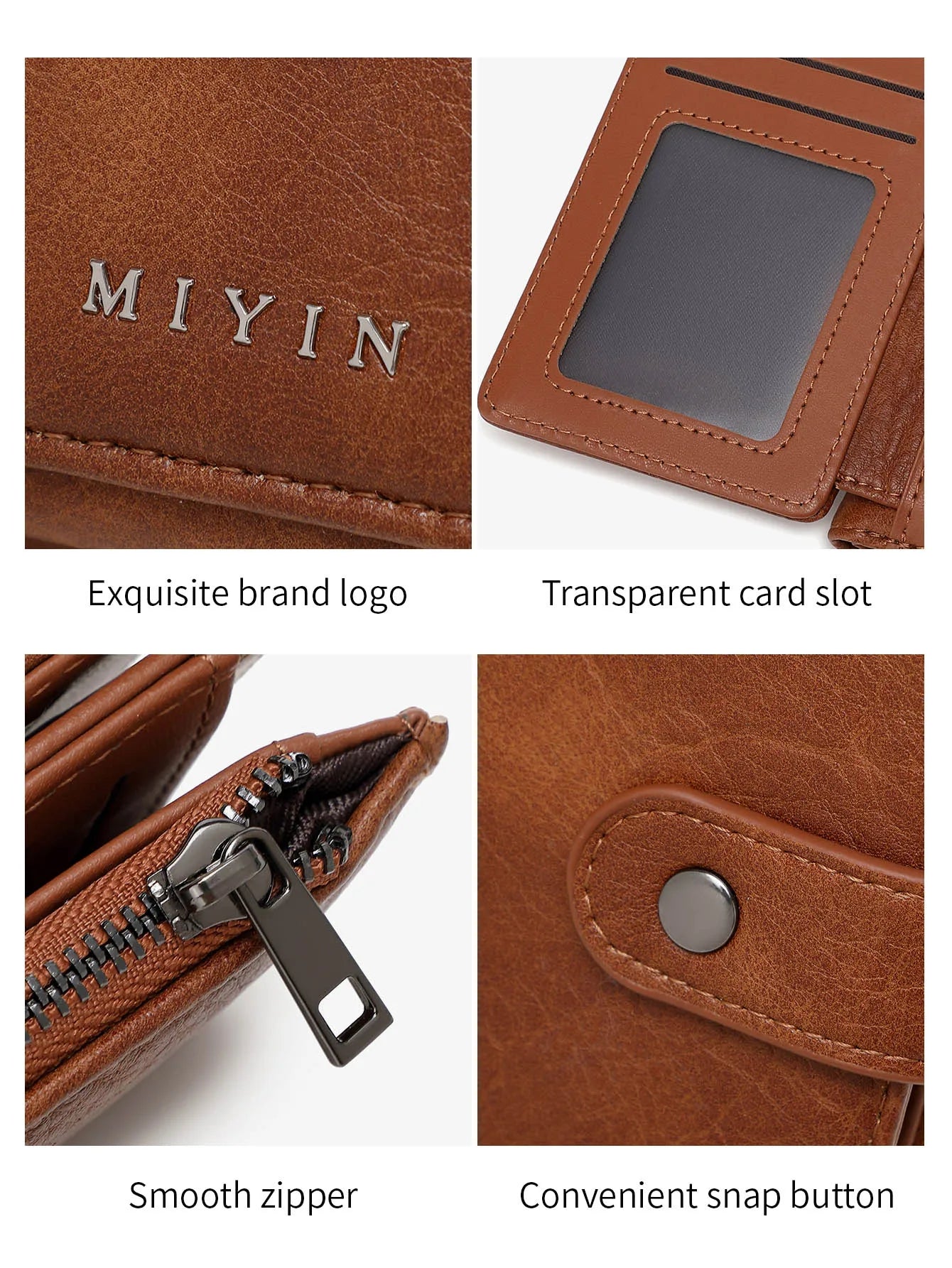 Portefeuille femme compact cuir PU RFID triple volet avec zip et bouton pression — photo 5 Image