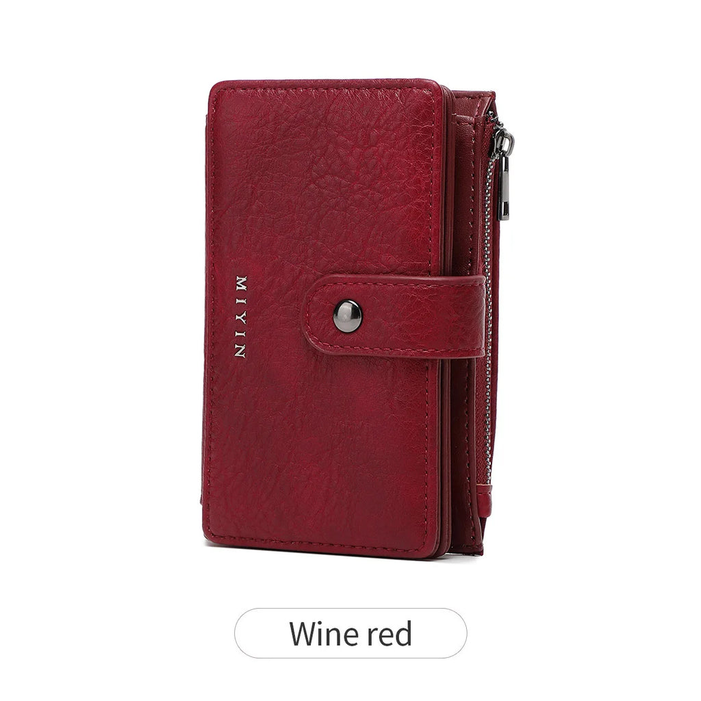 Portefeuille femme compact cuir PU RFID triple volet avec zip et bouton pression — photo 7