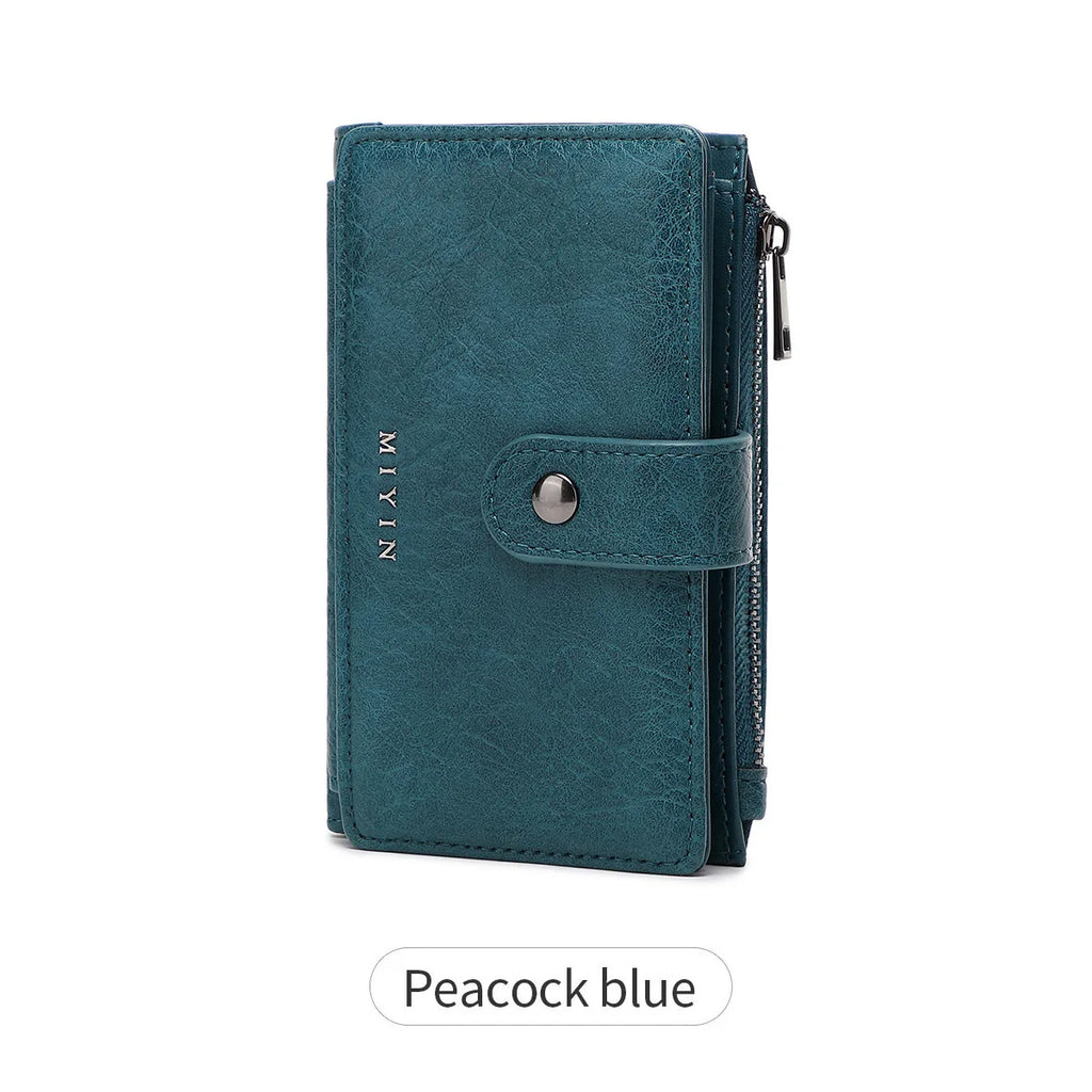 Portefeuille femme compact cuir PU RFID triple volet avec zip et bouton pression — photo 8