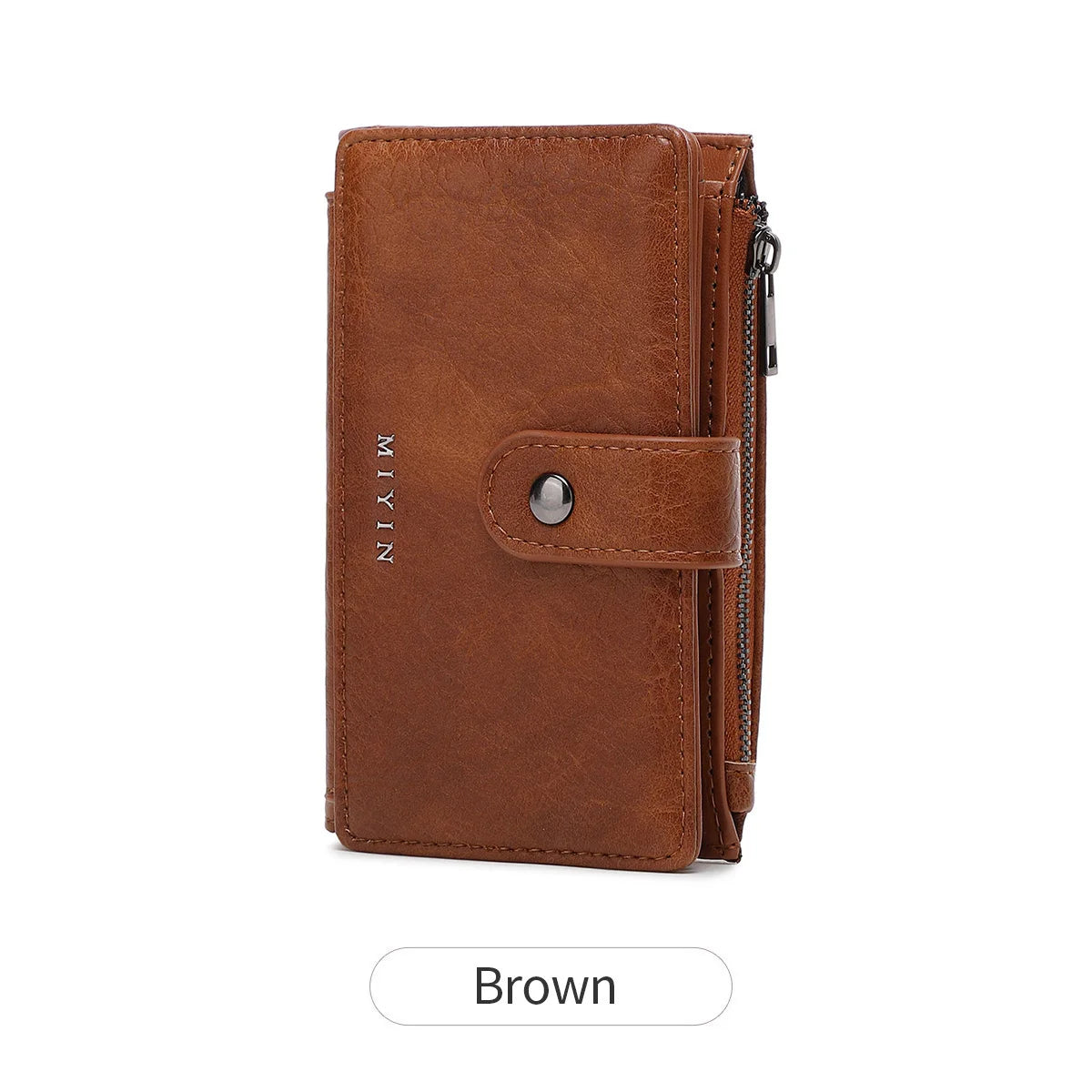 Portefeuille femme compact cuir PU RFID triple volet avec zip et bouton pression — photo 9