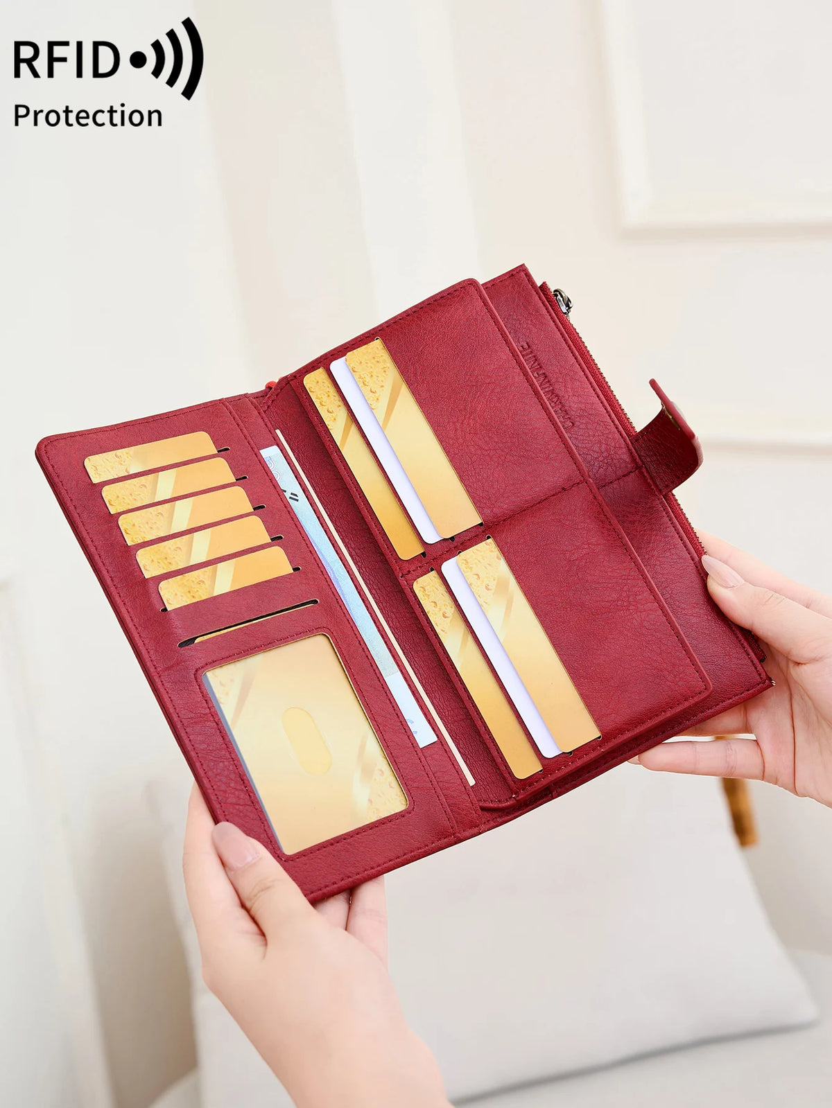 Portefeuille compagnon en cuir pu pour femme avec protection RFID et dragonne amovible — photo 2