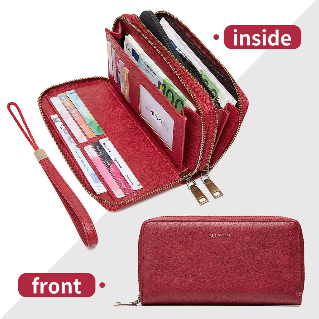 Portefeuille femme grande capacité PU vintage avec double zip et protection RFID — photo 8