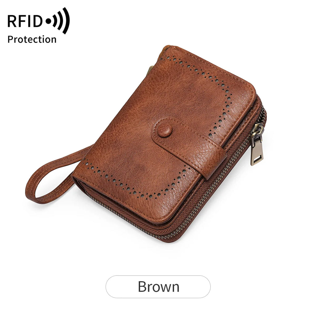 Portefeuille femme zippé en cuir PU vintage avec protection RFID et grande capacité — photo 4