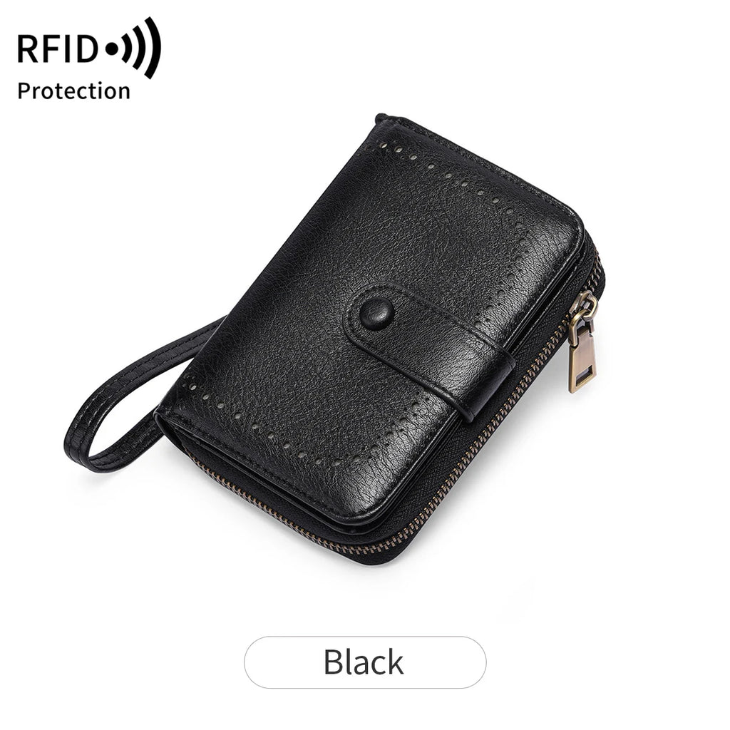 Portefeuille femme zippé en cuir PU vintage avec protection RFID et grande capacité — photo 5