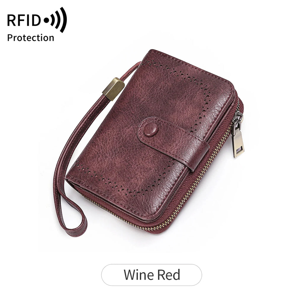 Portefeuille femme zippé en cuir PU vintage avec protection RFID et grande capacité — photo 6