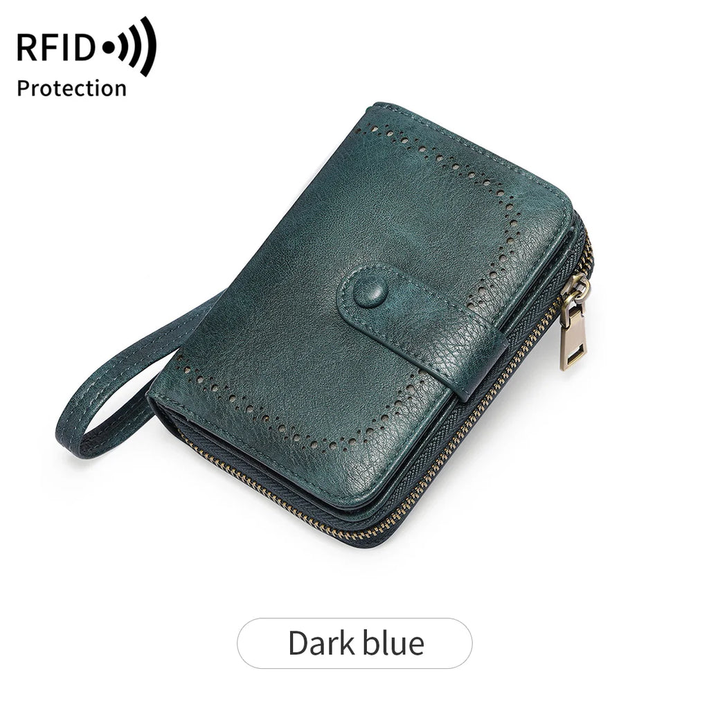 Portefeuille femme zippé en cuir PU vintage avec protection RFID et grande capacité — photo 7