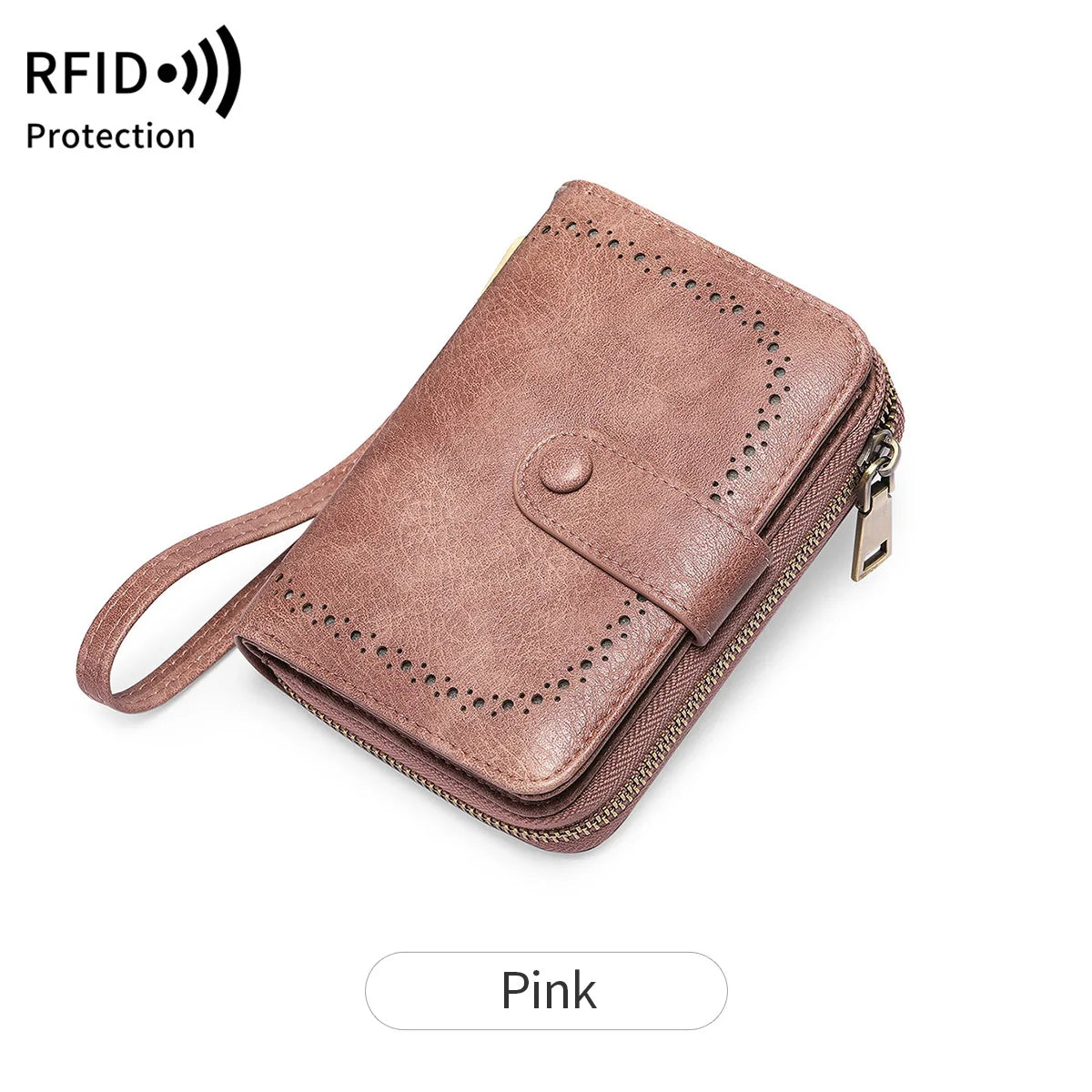 Portefeuille femme zippé en cuir PU vintage avec protection RFID et grande capacité — photo 8