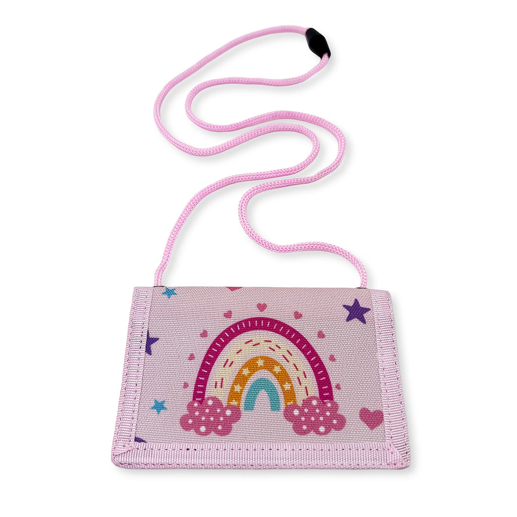 Portefeuille femme en toile arc-en-ciel, cordon d'épaule