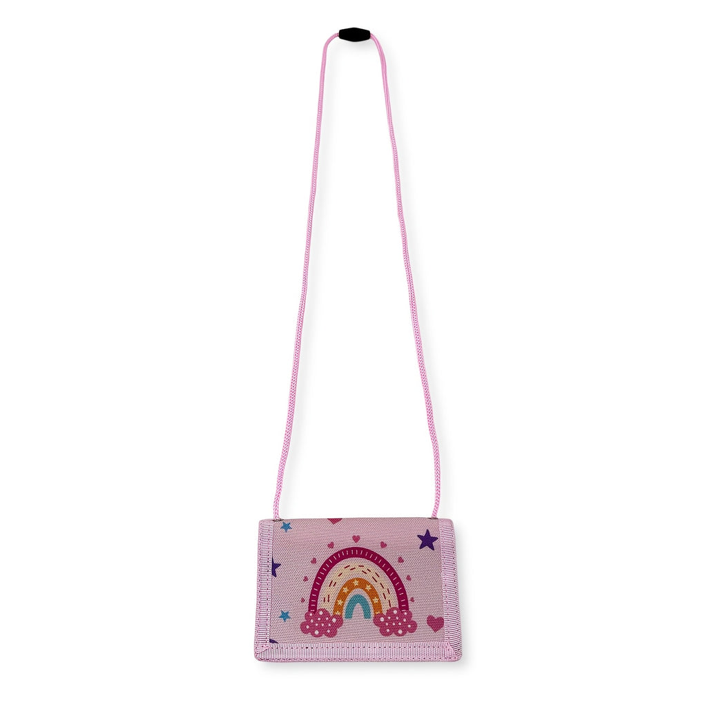 Portefeuille femme en toile arc-en-ciel, cordon d'épaule