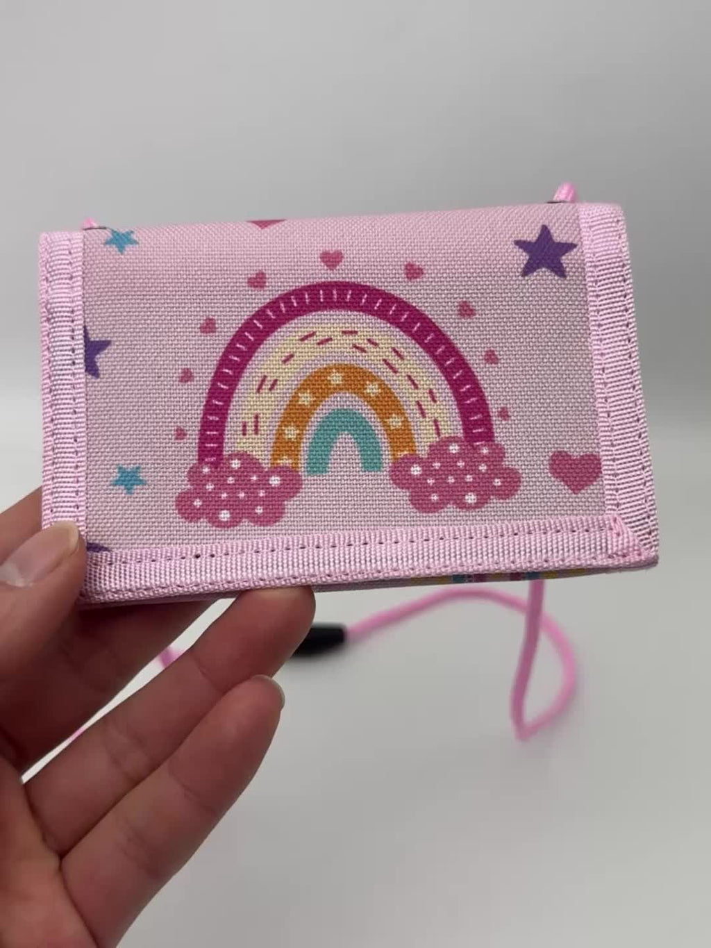 Portefeuille femme en toile arc-en-ciel, cordon d'épaule