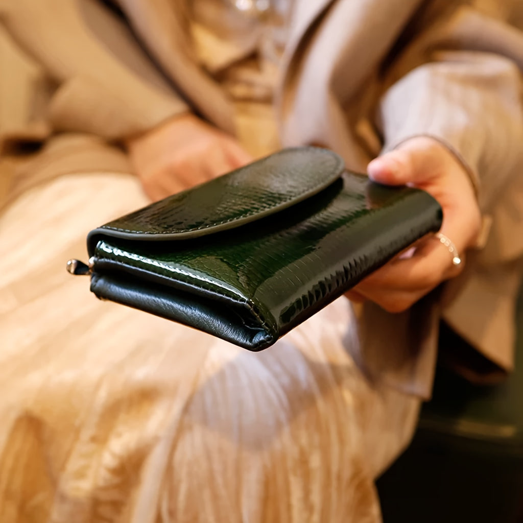 Portefeuille femme compact cuir de vachette, rabat arrondi