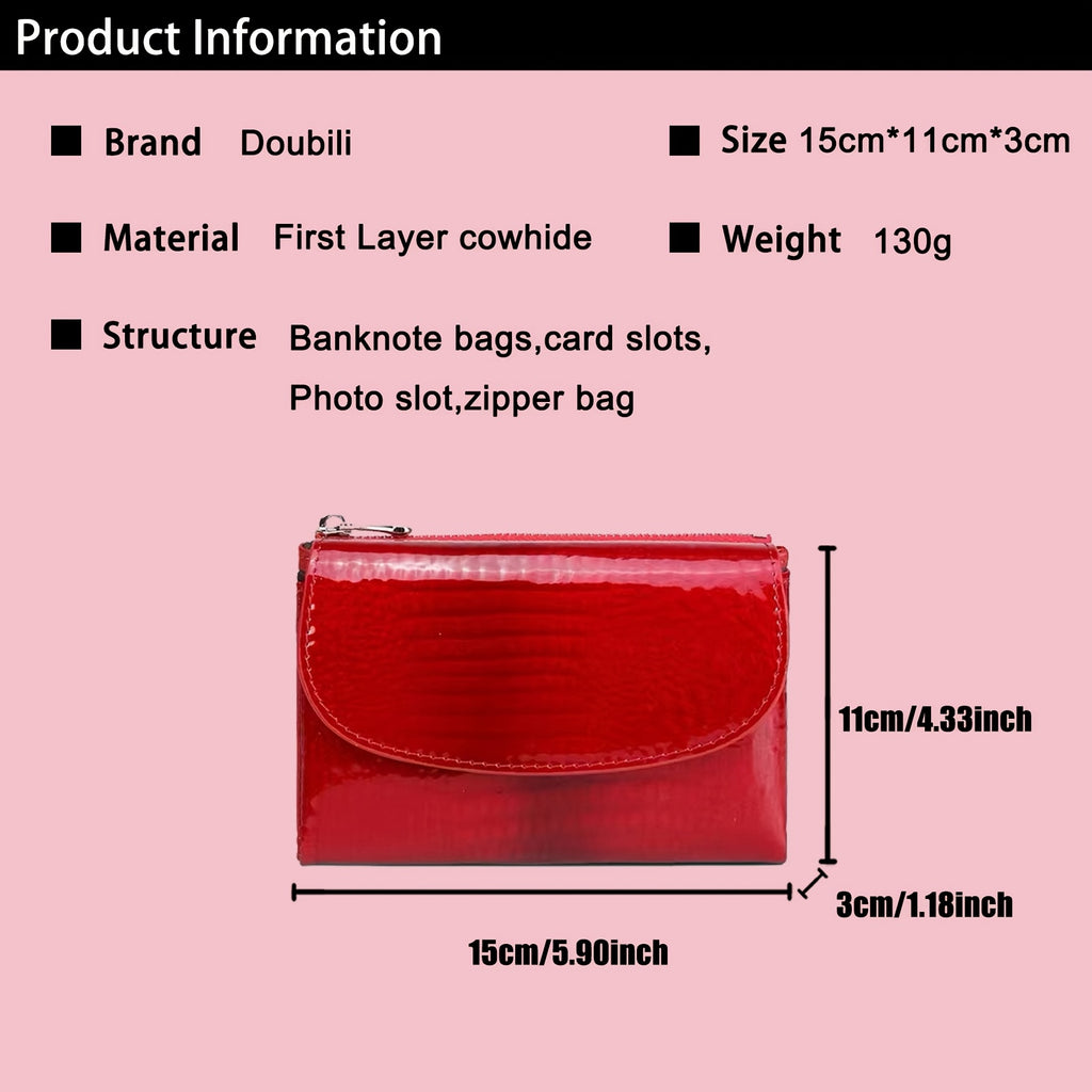 Portefeuille femme compact cuir de vachette, rabat arrondi