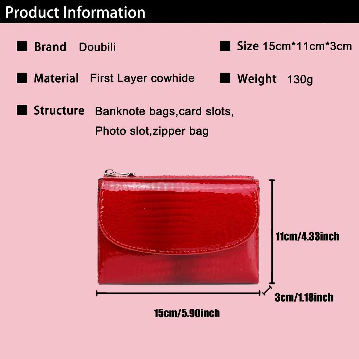 Portefeuille femme compact cuir de vachette, rabat arrondi