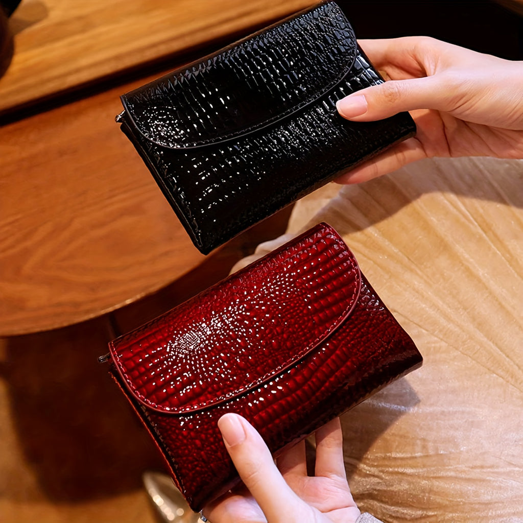 Portefeuille femme compact cuir de vachette, rabat arrondi