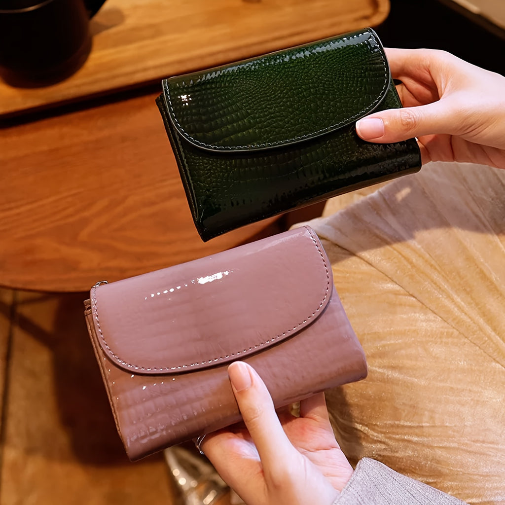 Portefeuille femme compact cuir de vachette, rabat arrondi