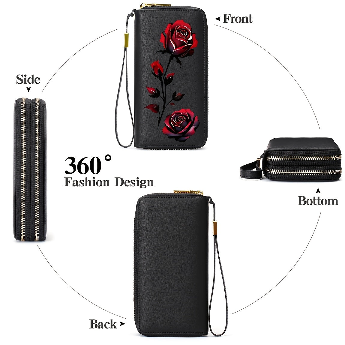 Portefeuille femme anti-RFID 27 cartes, imprimé fleur rose