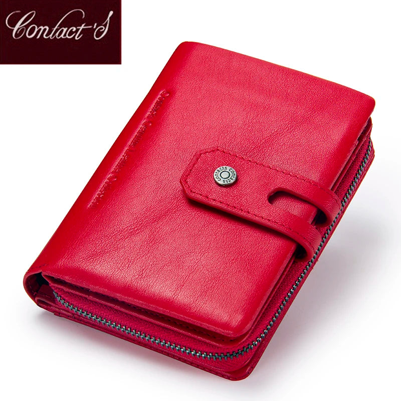 Portefeuille femme zippé vertical en cuir, 10 emplacements