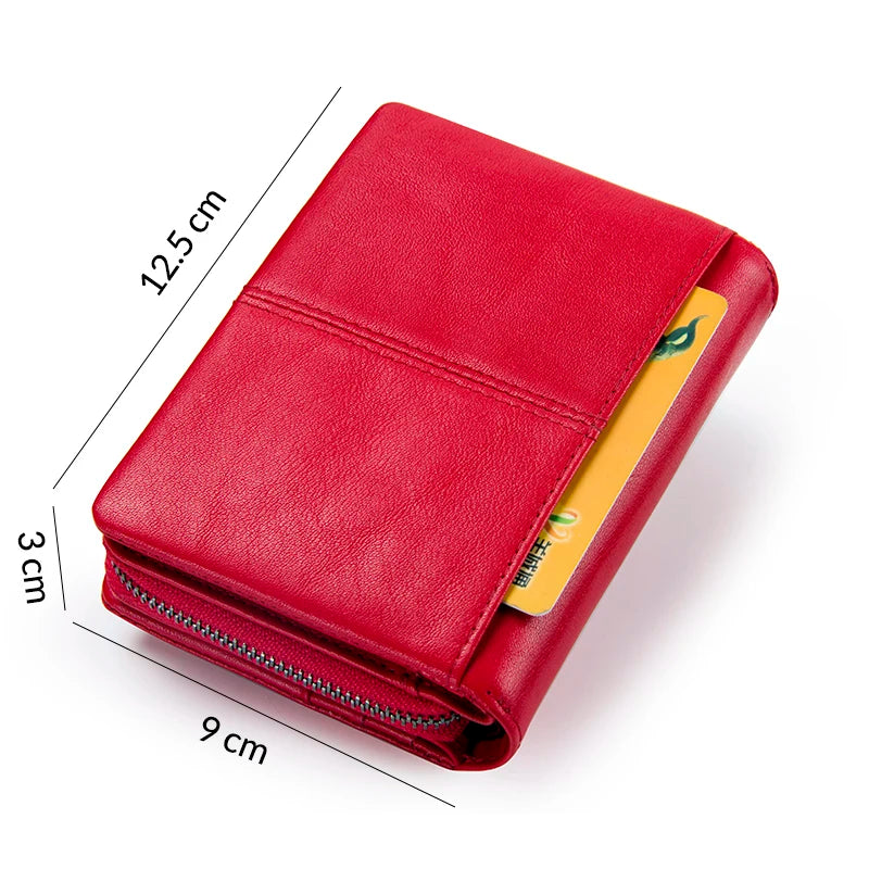 Portefeuille femme zippé vertical en cuir, 10 emplacements