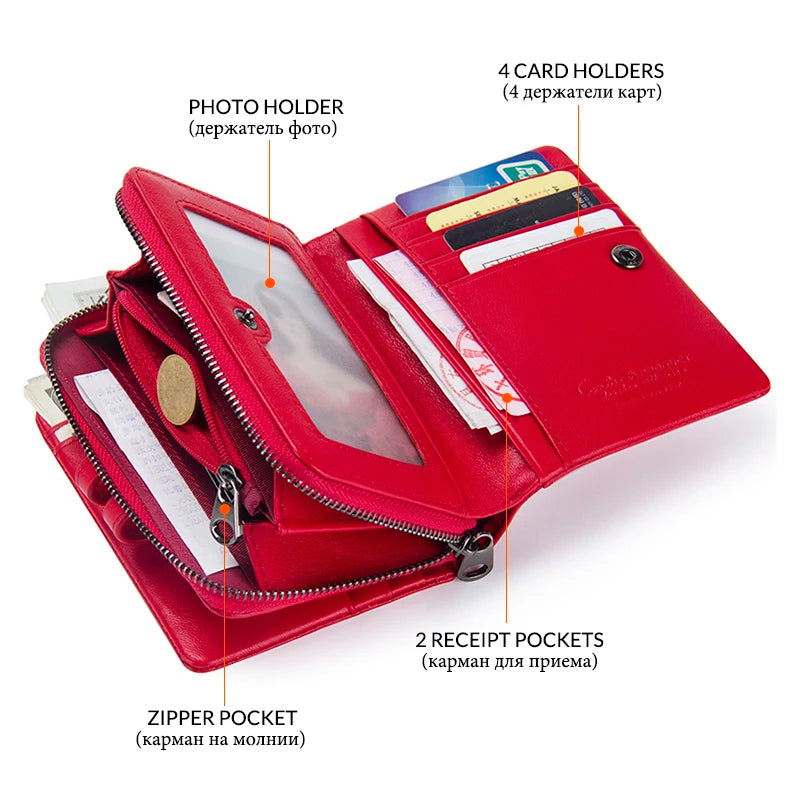 Portefeuille femme zippé vertical en cuir, 10 emplacements