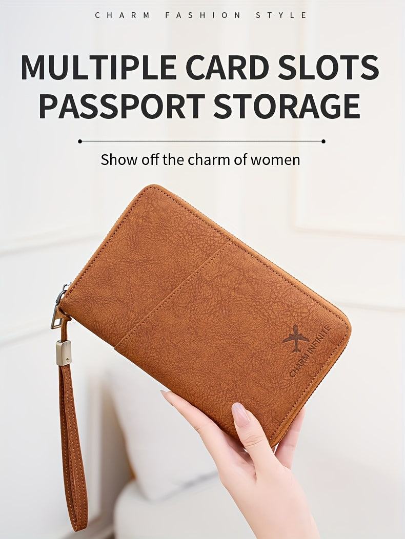 Portefeuille femme de voyage zippé, 4 passeports et anti-RFID