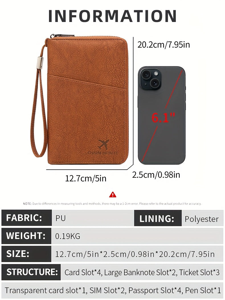 Portefeuille femme de voyage zippé, 4 passeports et anti-RFID