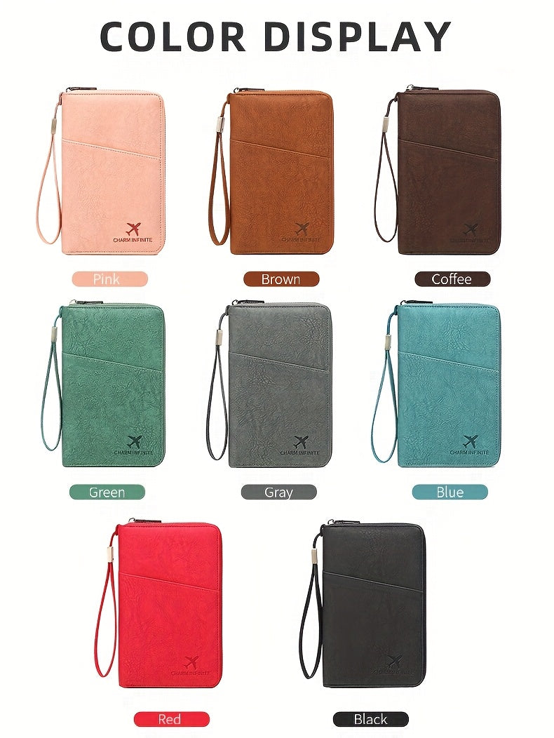 Portefeuille femme de voyage zippé, 4 passeports et anti-RFID