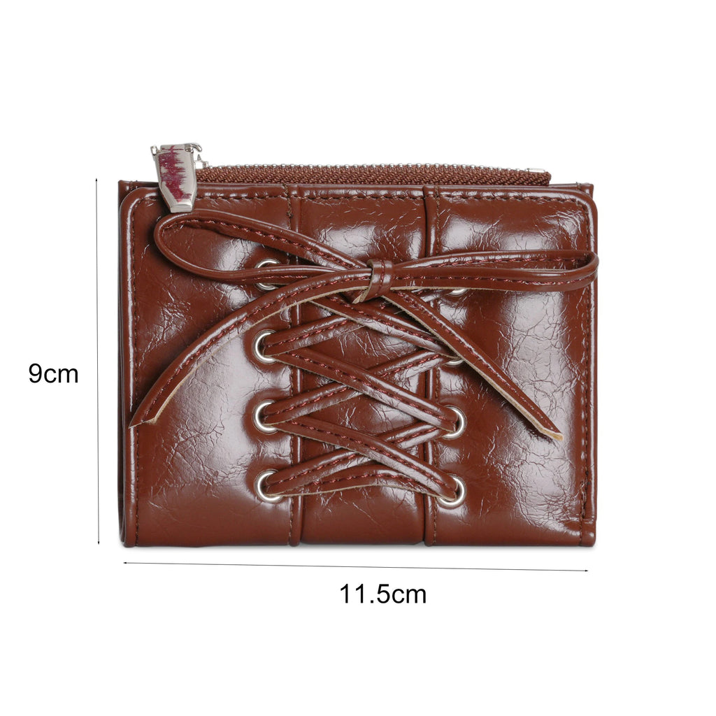 Portefeuille court Y2K ultra-fin avec laçage corset et nœud pour femme — photo 5