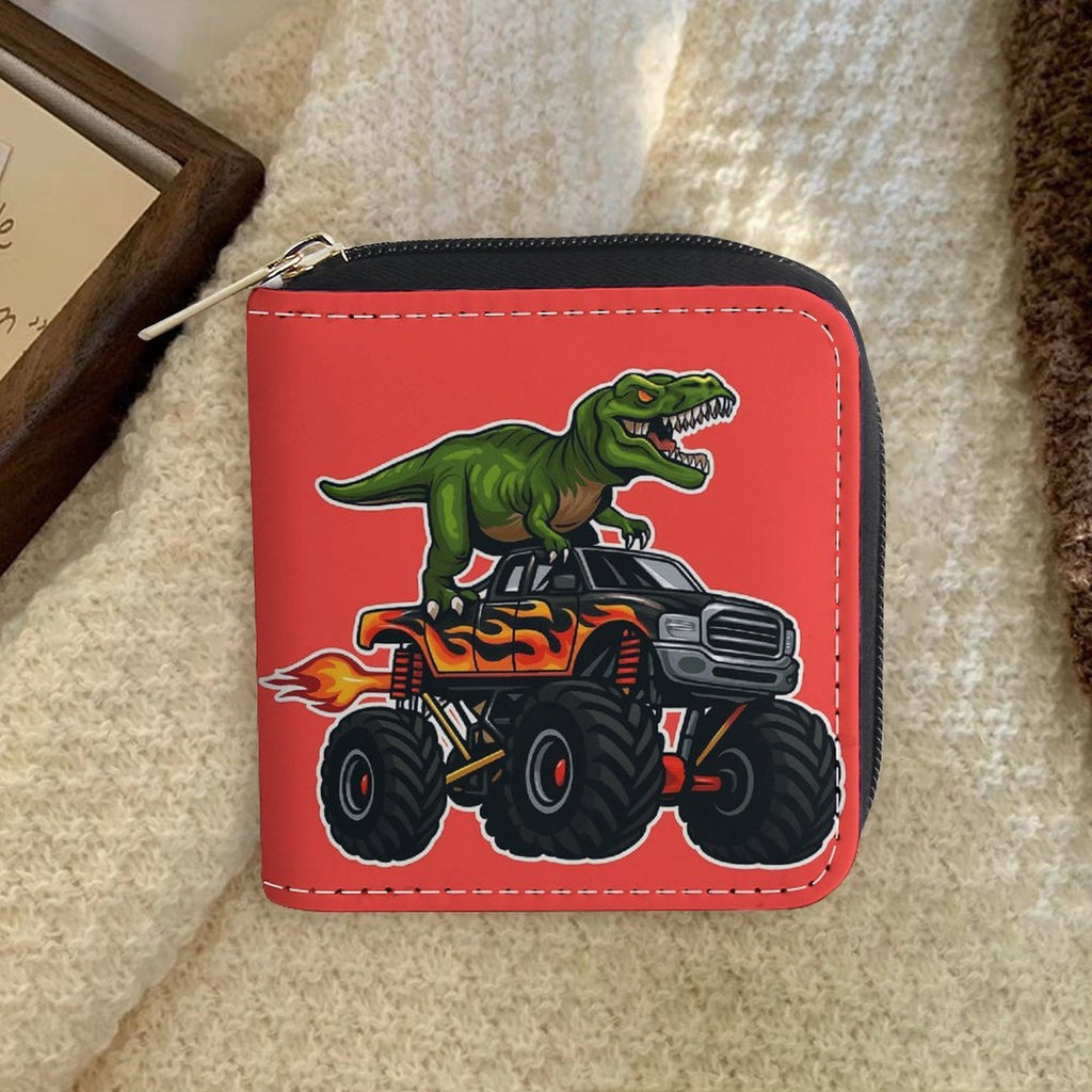 Portefeuille femme zippé carré, imprimé dinosaure rouge