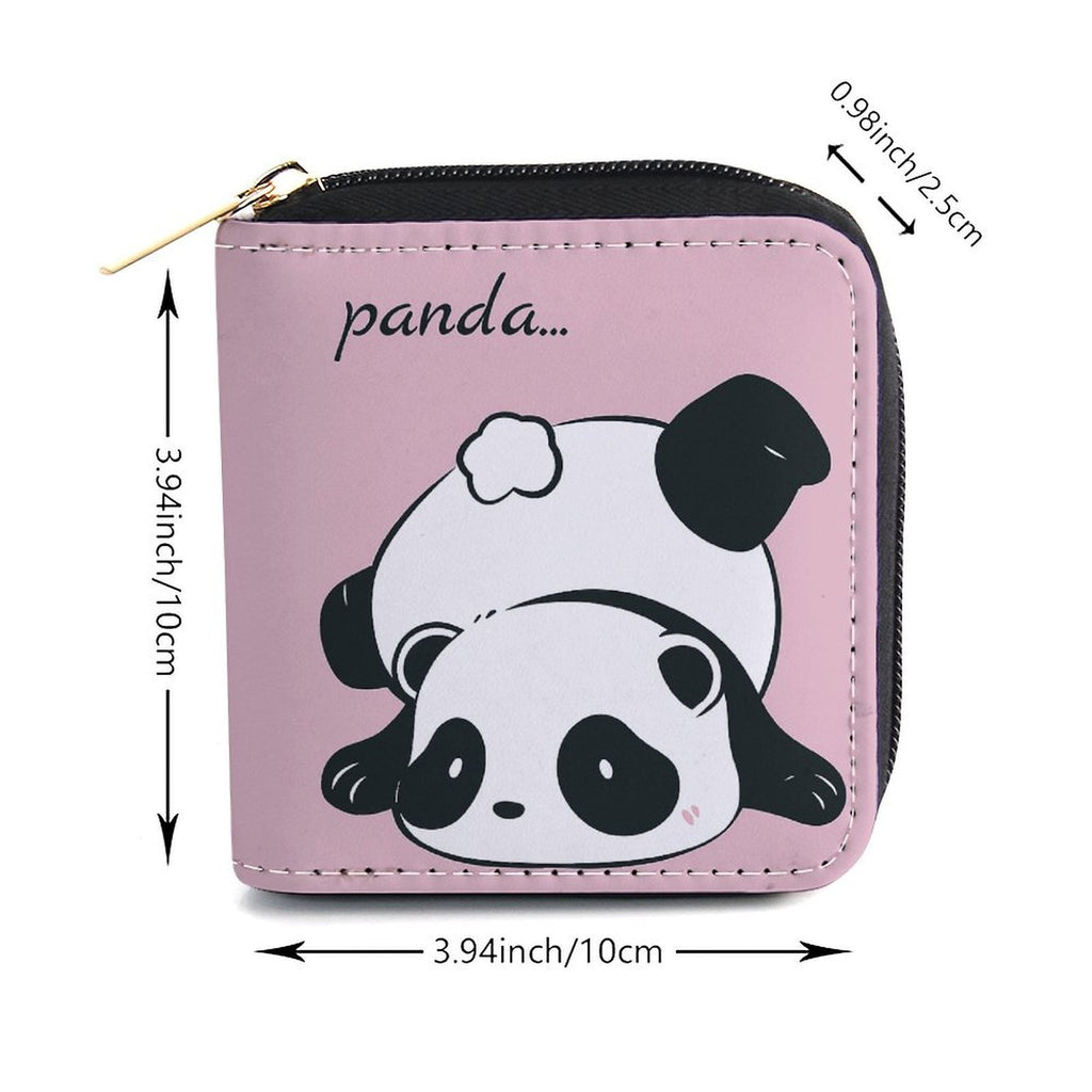 Portefeuille femme zippé carré, imprimé panda sur fond rose