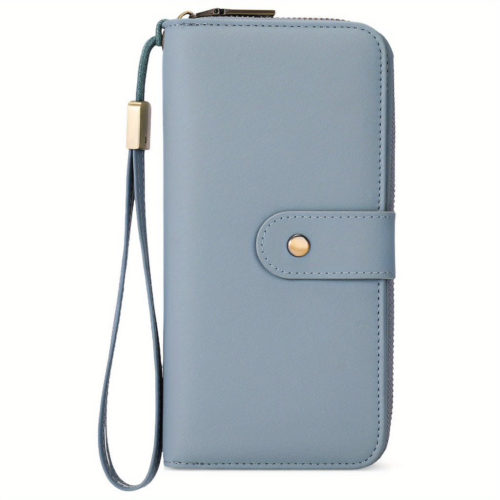 Portefeuille femme long zippé à dragonne amovible, 5 teintes