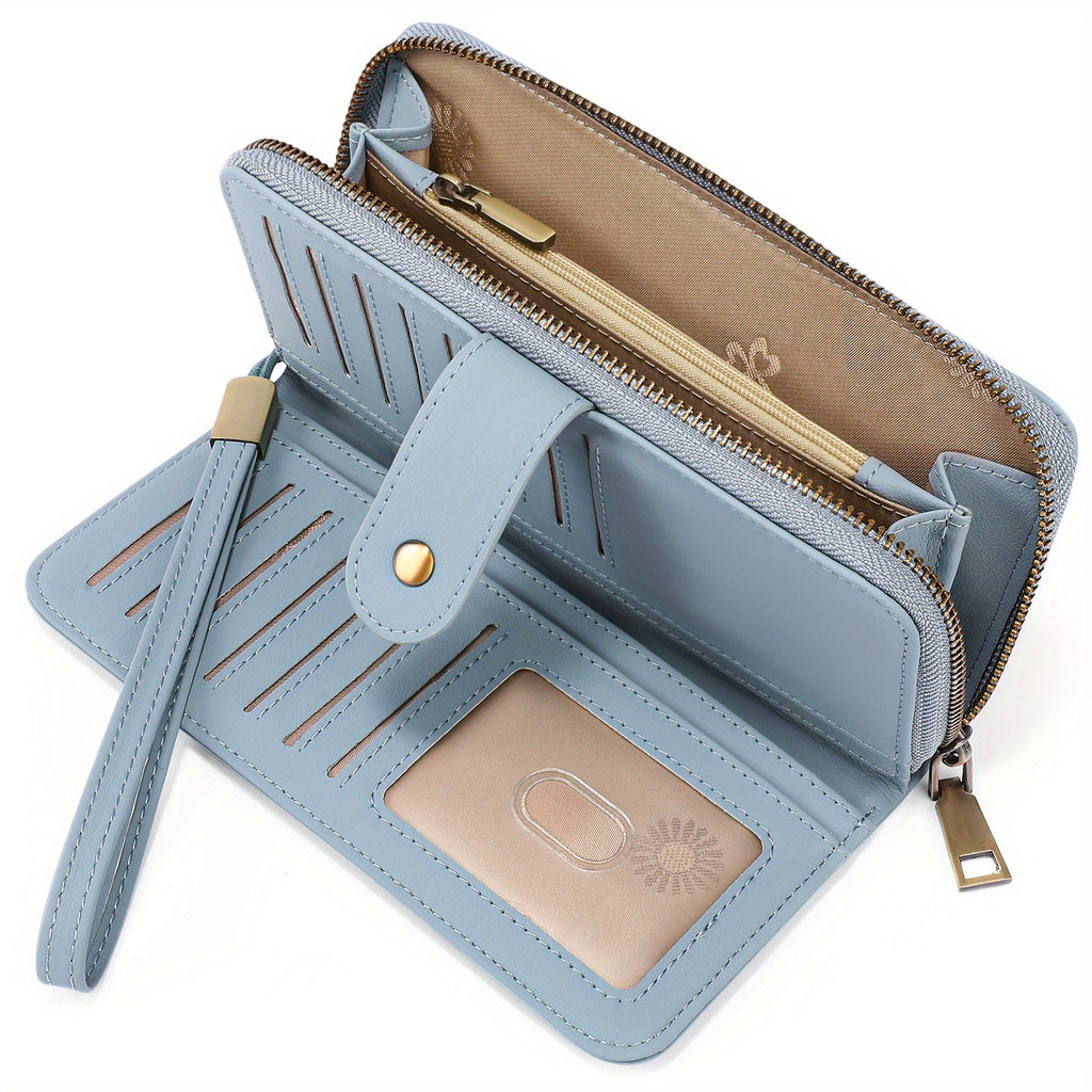 Portefeuille femme long zippé à dragonne amovible, 5 teintes