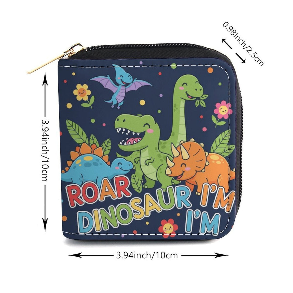 Portefeuille femme zippé 10 cm, dinosaures sur bleu nuit