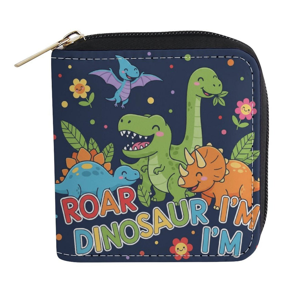 Portefeuille femme zippé 10 cm, dinosaures sur bleu nuit