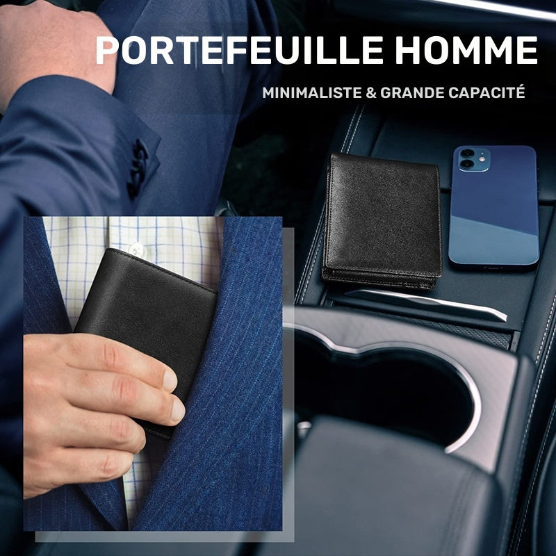 Portefeuille homme 2 volets anti-RFID 15 cartes et monnaie