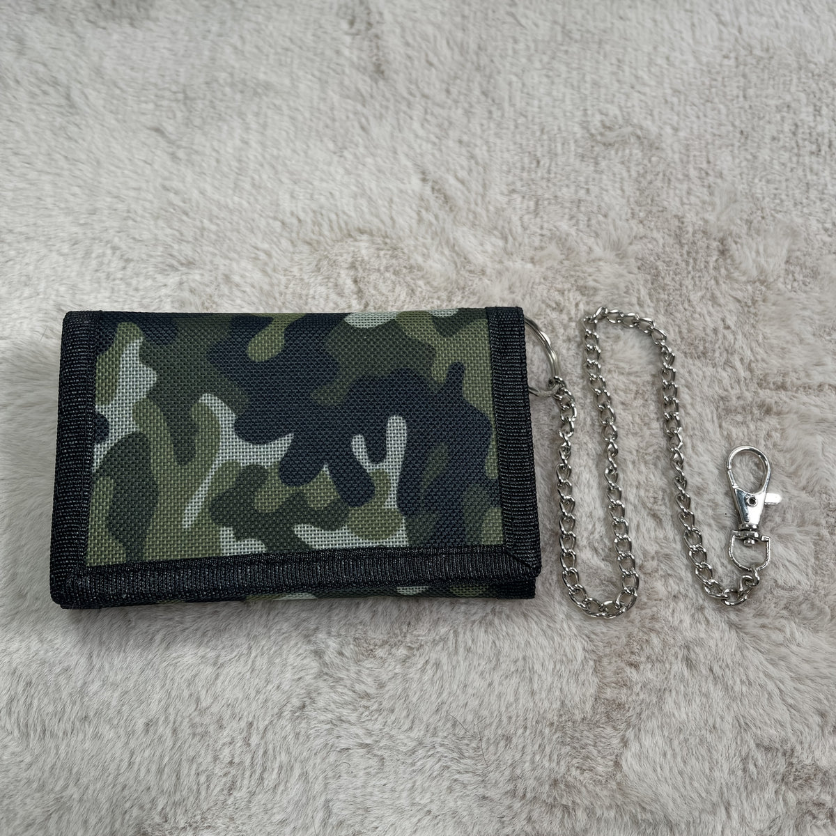 Portefeuille homme 3 volets en toile camouflage à chaîne