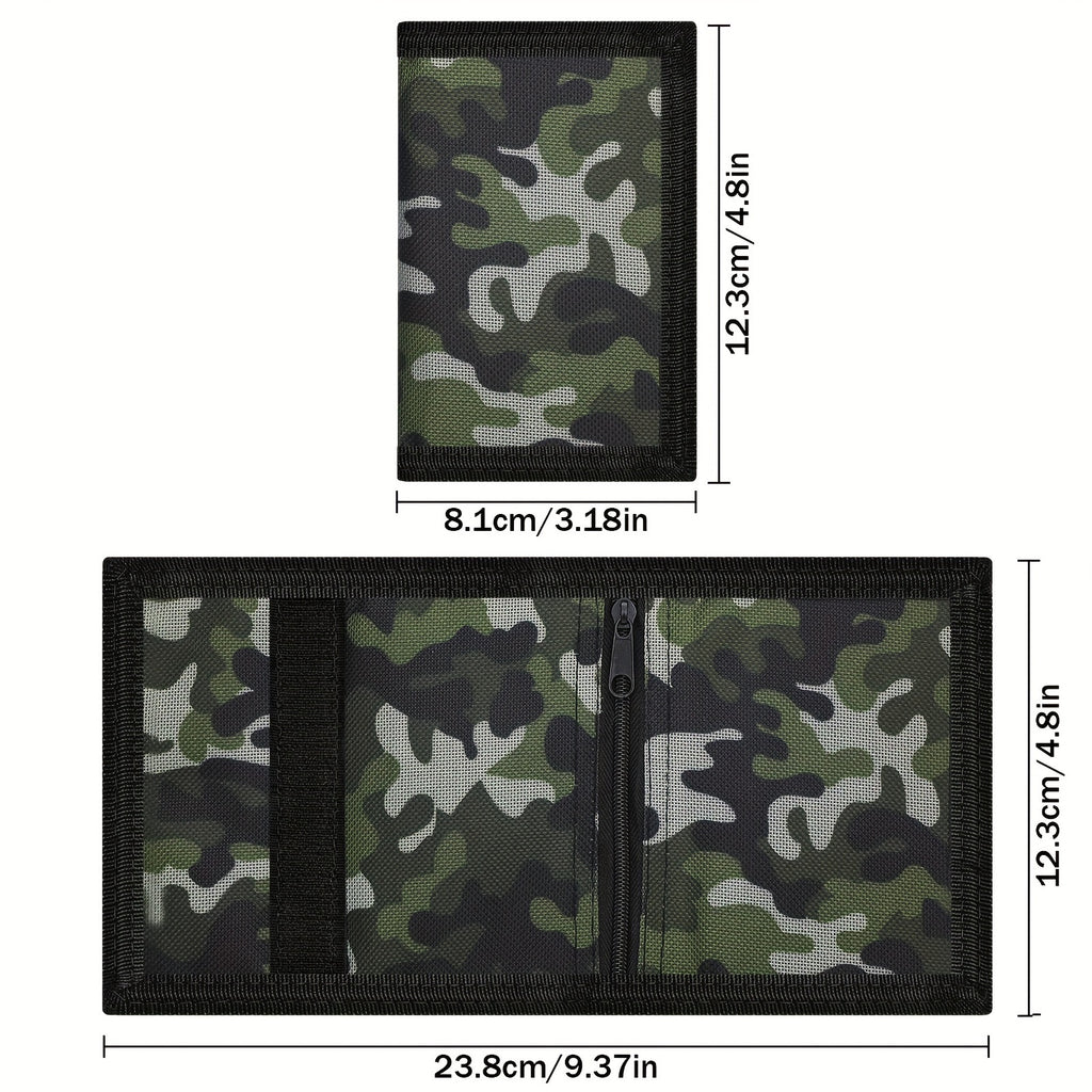 Portefeuille homme 3 volets en toile camouflage à chaîne