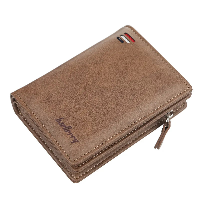 Portefeuille homme court en cuir pu vintage à grande capacité avec poche monnaie zippée — photo 8