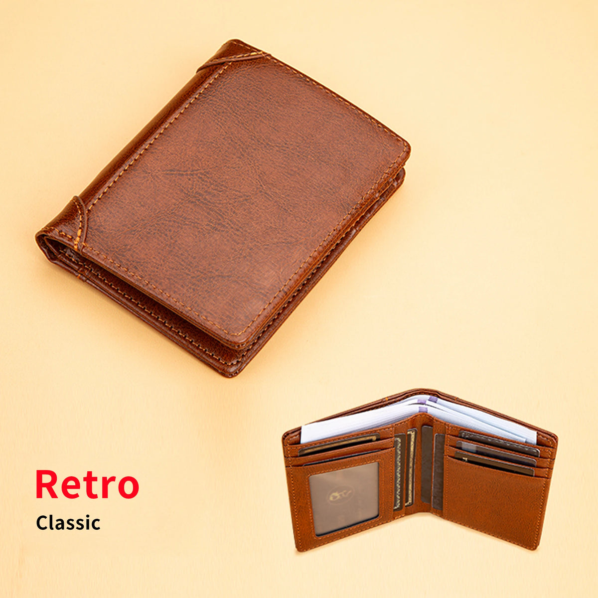 Portefeuille homme bifold en PU style britannique avec porte-cartes et compartiments billets — photo 2