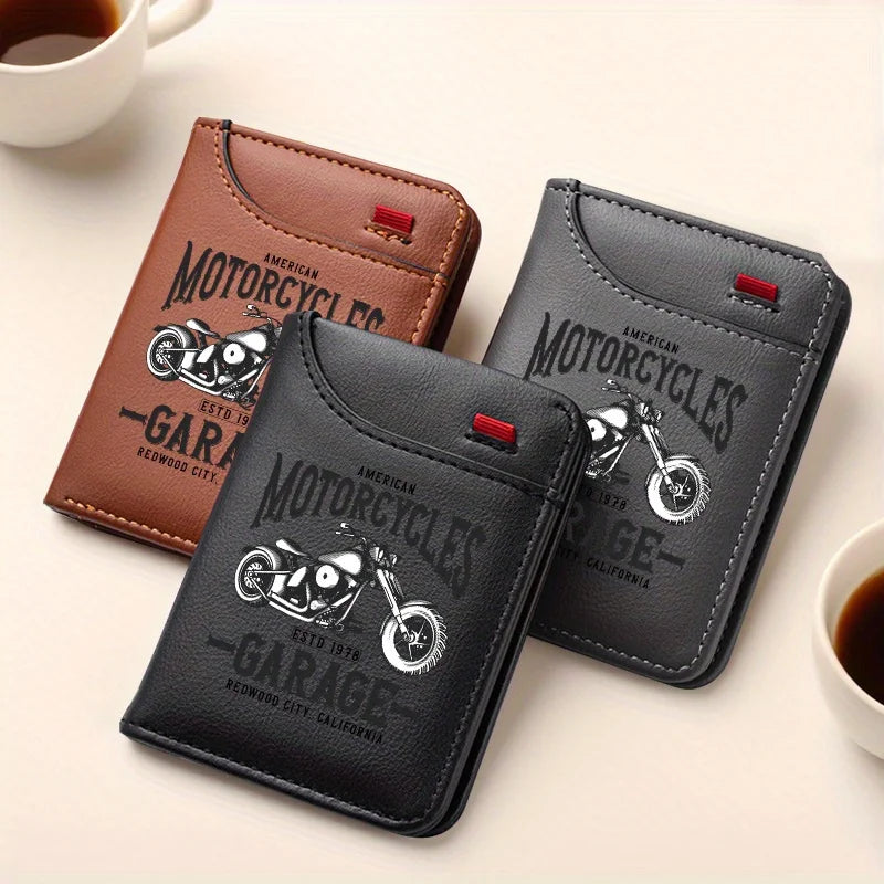 Portefeuille homme style biker en cuir PU rétro avec porte-cartes compact — photo 1