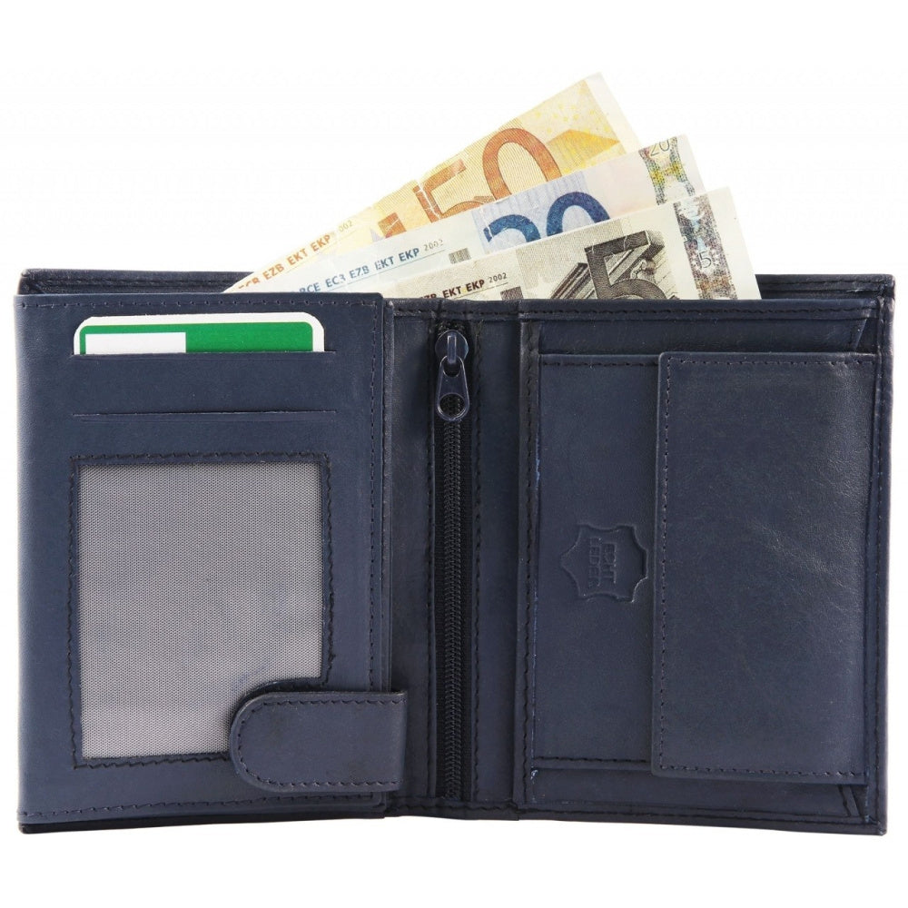 Portefeuille homme bleu marine en cuir, 2 cm d'épaisseur