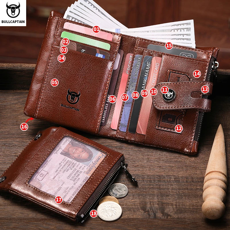 Portefeuille Homme  en Cuir Véritable Vintage avec Chaîne Anti-Vol et Protection RFID — photo 2