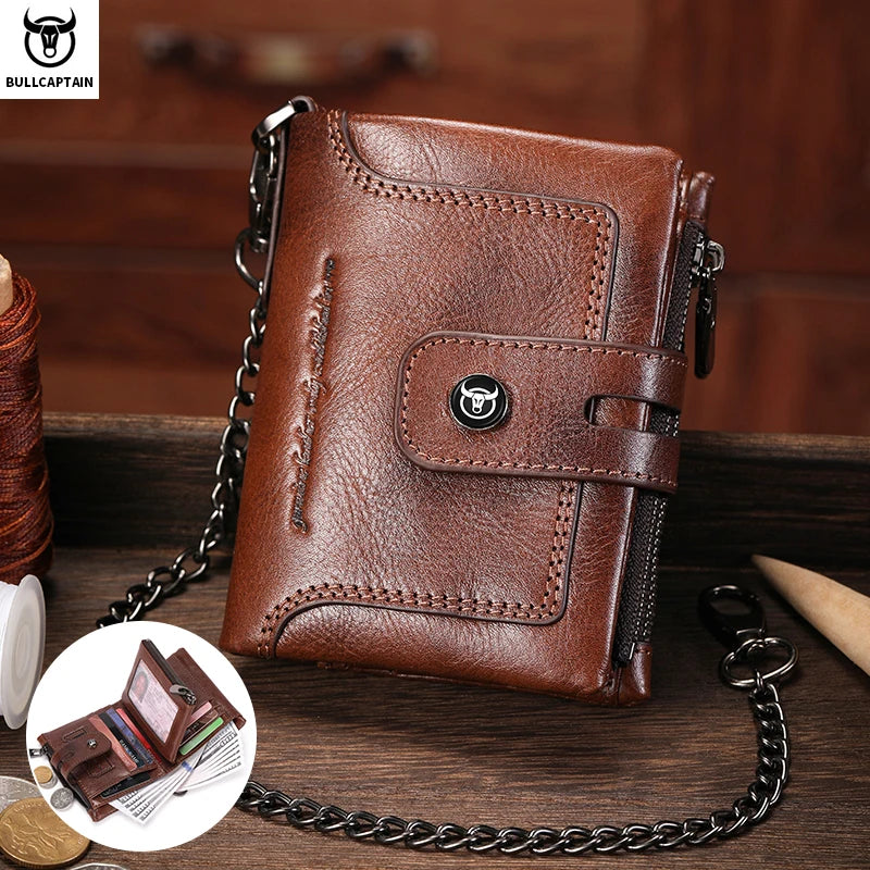 Portefeuille Homme  en Cuir Véritable Vintage avec Chaîne Anti-Vol et Protection RFID — photo 3
